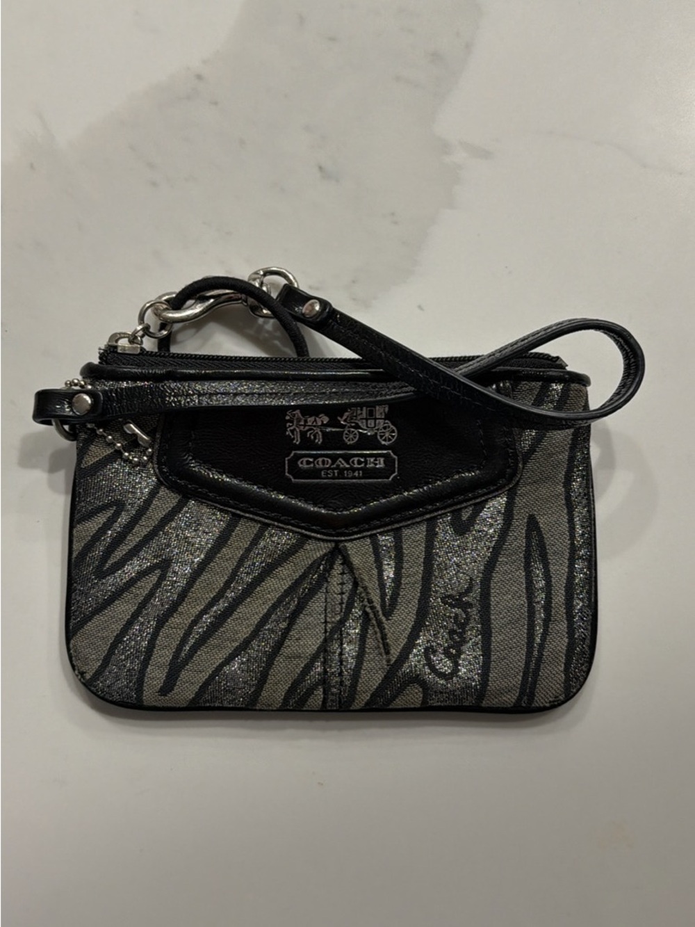 Coach Silver & Black Zebra-Print Wristlet